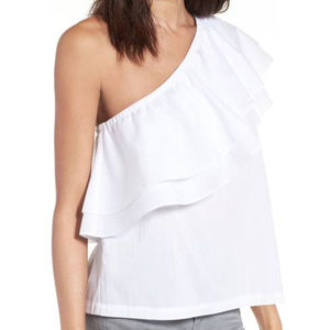Chelsea 28 White Ruffle One Shoulder Blouse NWT